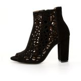 Czarne ażurowe botki letnie na stabilnym obcasie - OSTATNIE PARY: 36, 37, 38, 41