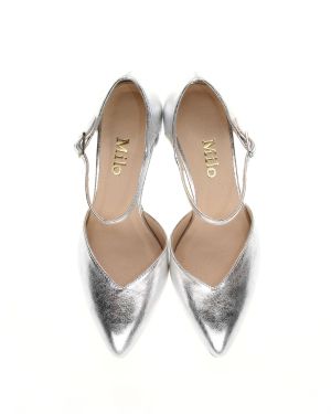 Srebrne metaliczne czółenkka z paskiem