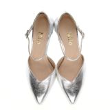 Srebrne metaliczne czółenkka z paskiem