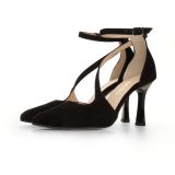 Czarne zamszowe czółenka z paskiem na kostkę