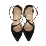 Czarne zamszowe czółenka z paskiem na kostkę