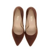 Klasyczne zamszowe czółenka na słupku w kolorze czekoladowego brązu