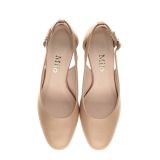 Eleganckie beżowe czółenka z paskiem na stabilnym klocku