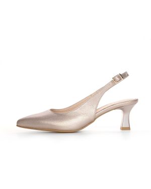 Eleganckie czółenka na słupku – szampański Blask d’Orsay